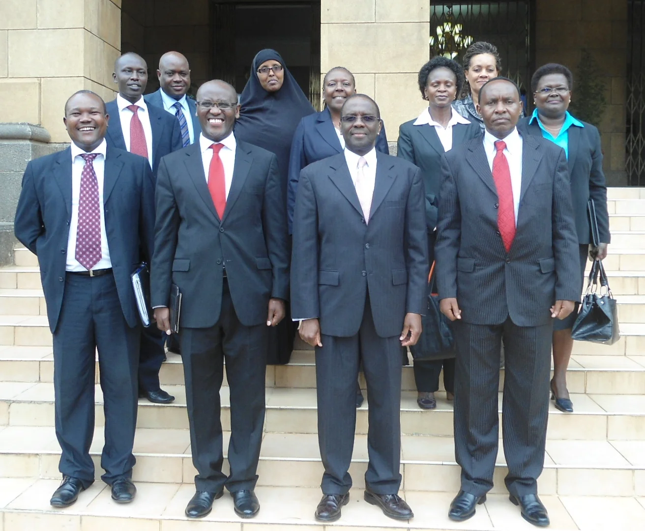 Back Row: Vincent Kiptoo, Victor Okioma (Deputy PS – Internal Security), Fatuma Saman, Rose Bala, Njeri Onyango, Grace Madoka, Jedidah Ntoyai (Vice-Chair IPOA) Front Row: Tom Kagwe, Macharia Njeru (Chair, IPOA), Dr. Willy Mutunga (Chief Justice and President of Supreme Court), Mutea Iringo (Ag. PS, Internal Security)