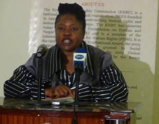 KHRC Executive Director Atsango Chesoni address the media during the briefing on the monitoring findings